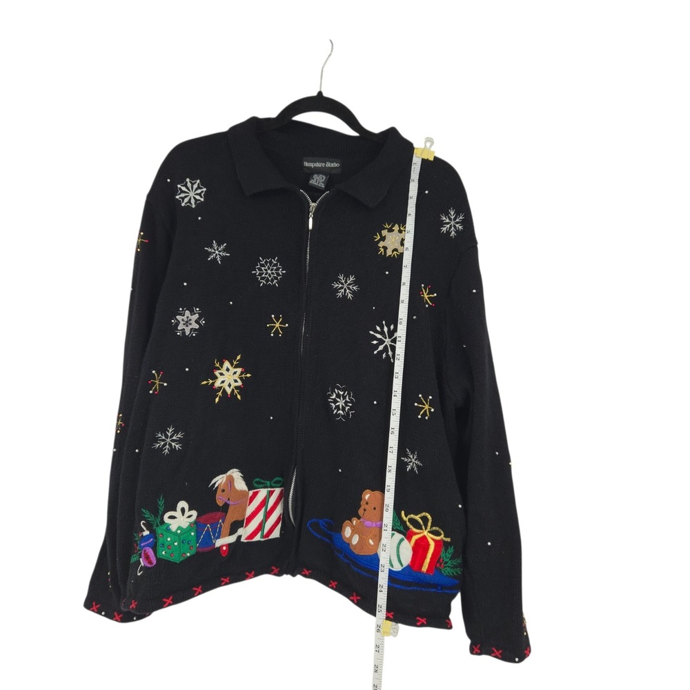 Hampshire Studio Zip Up Sweater Women 3X Black Christmas Santa Snowflake Holiday - Picture 6 of 10